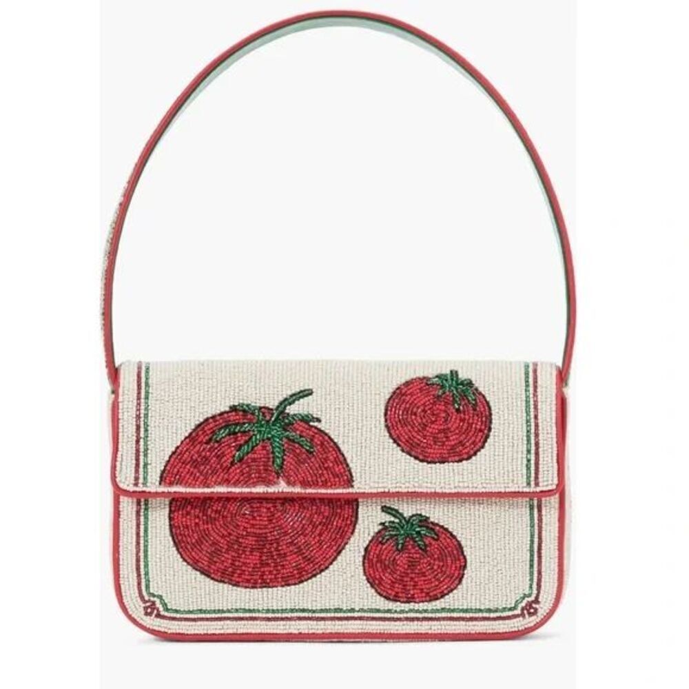 STAUD Tommy Beaded Floral Shoulder Bag Tomato - Picture 1 of 16